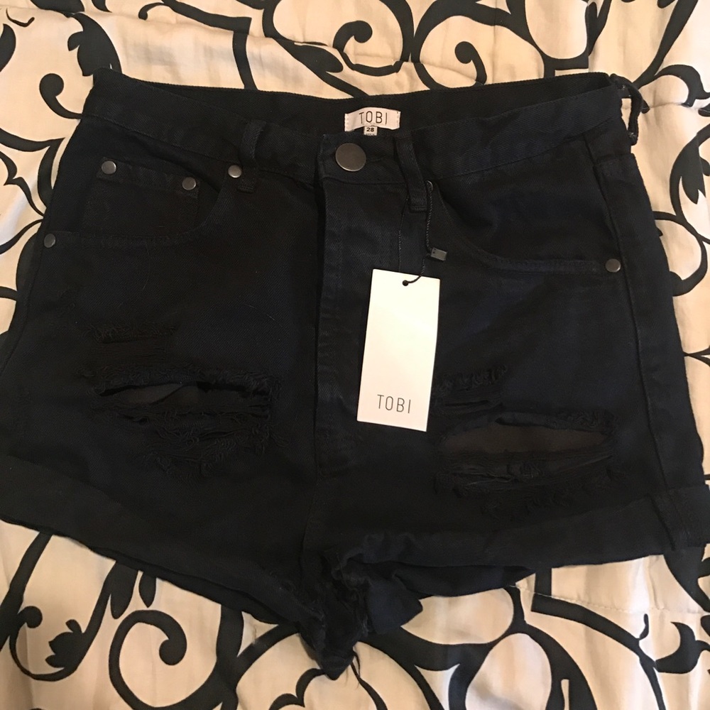 Black High-waisted Denim Shorts